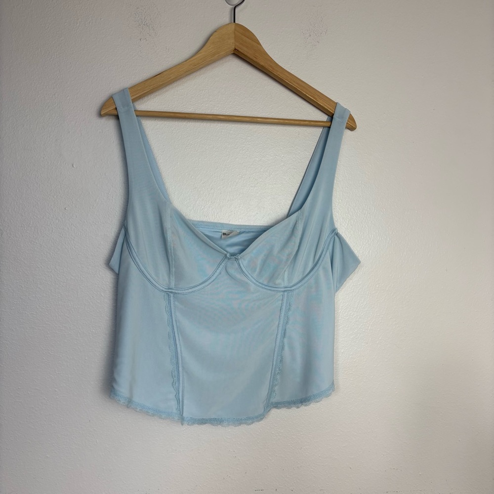 Light Blue Corset Style Bustier Crop Top Renaissance Size XXL Mesh Lace‎